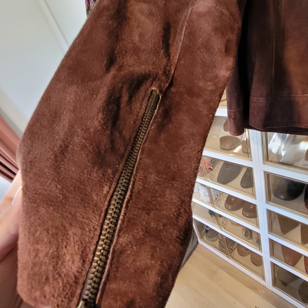 Isaac Mizrahi Dark Brown Suede Leather Cropped Jacket Sz M - Picture 7 of 7